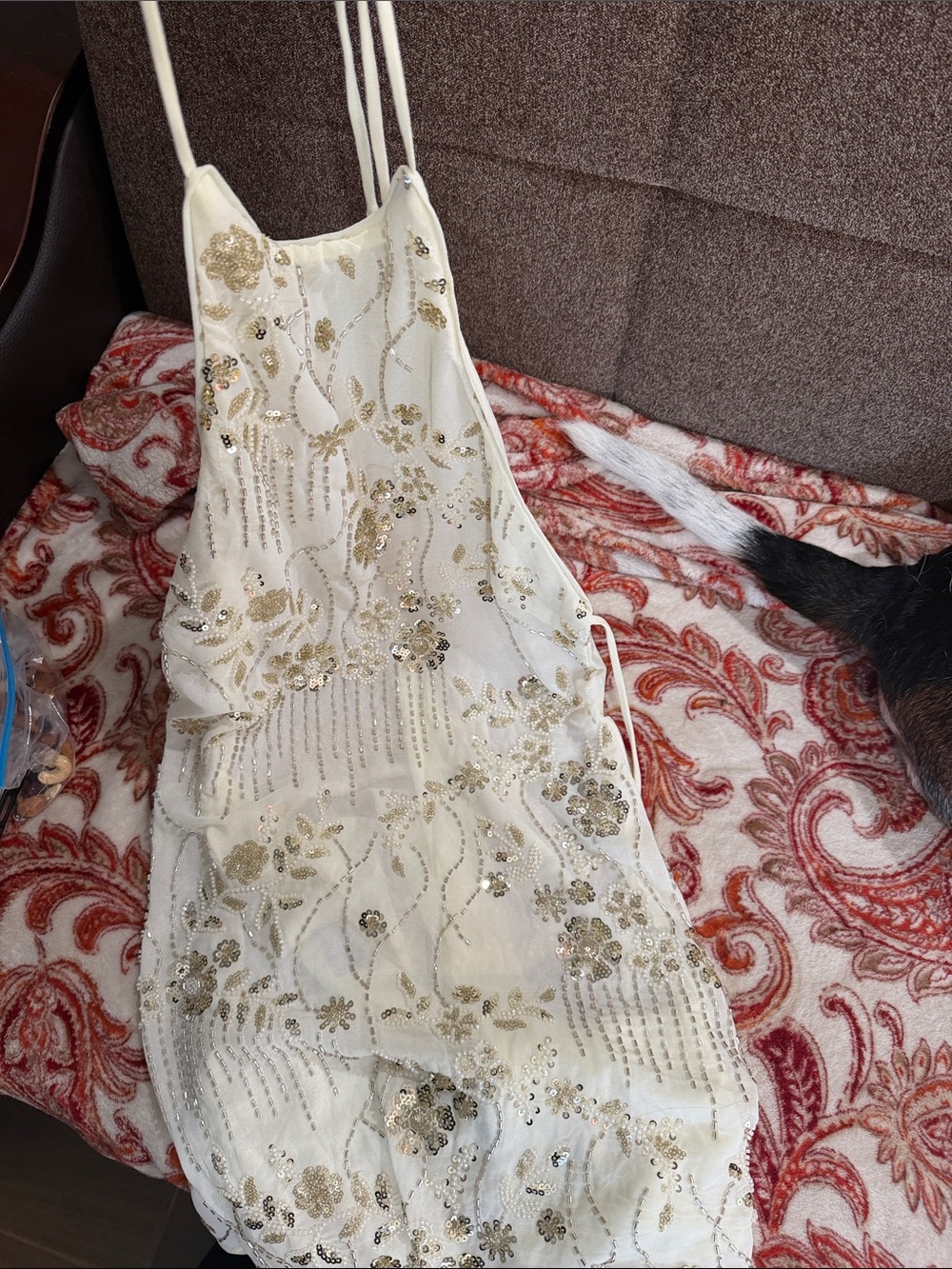 Peppermayo White Sequin Floral Slip Mini Dress